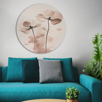 Elegante Sepia Bloemenillustratie aluminium muurcirkel