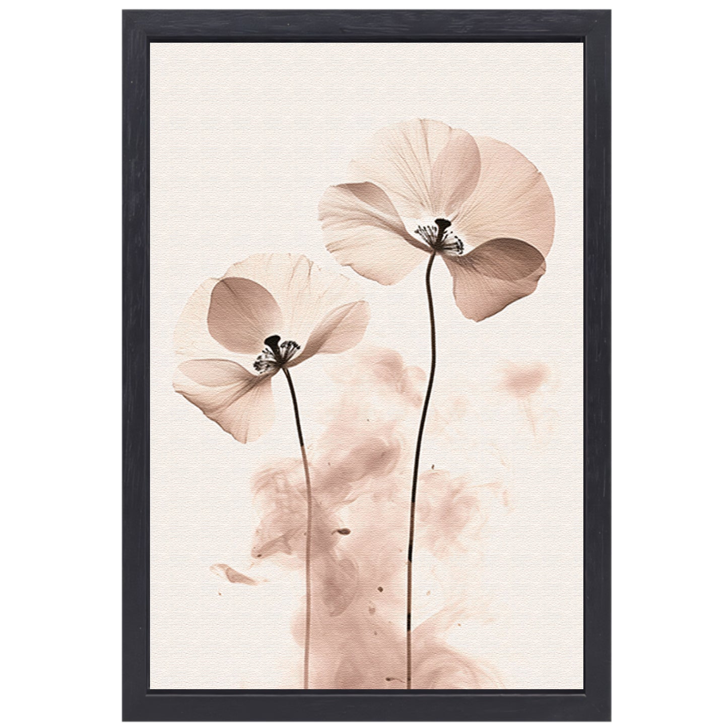 Elegante Sepia Bloemenillustratie canvas met baklijst