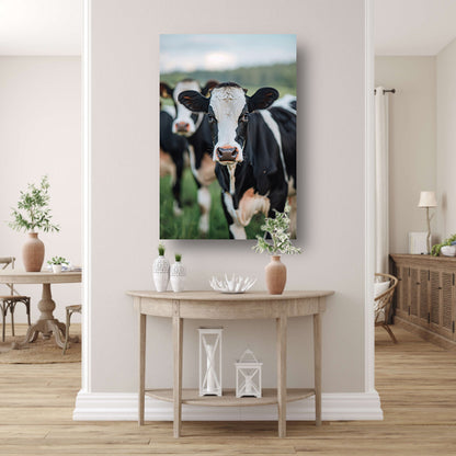 Zwart-wit portret van een nieuwsgierige koe canvas