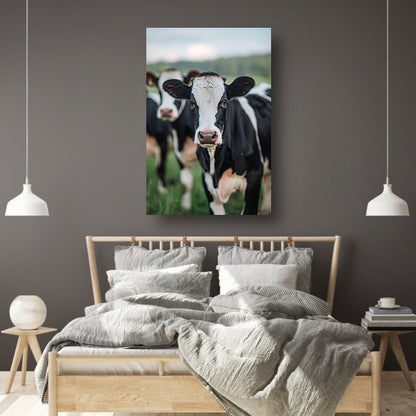 Zwart-wit portret van een nieuwsgierige koe canvas