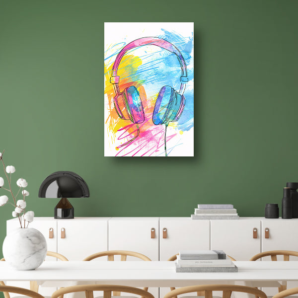 Abstract Graffiti Koptelefoon in Kleur canvas met baklijst