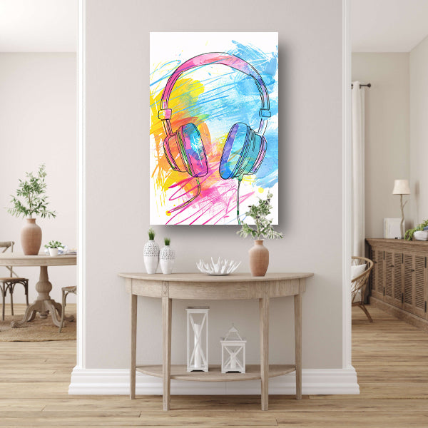 Abstract Graffiti Koptelefoon in Kleur canvas met baklijst