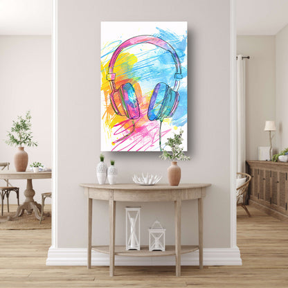 Abstract Graffiti Koptelefoon in Kleur canvas met baklijst