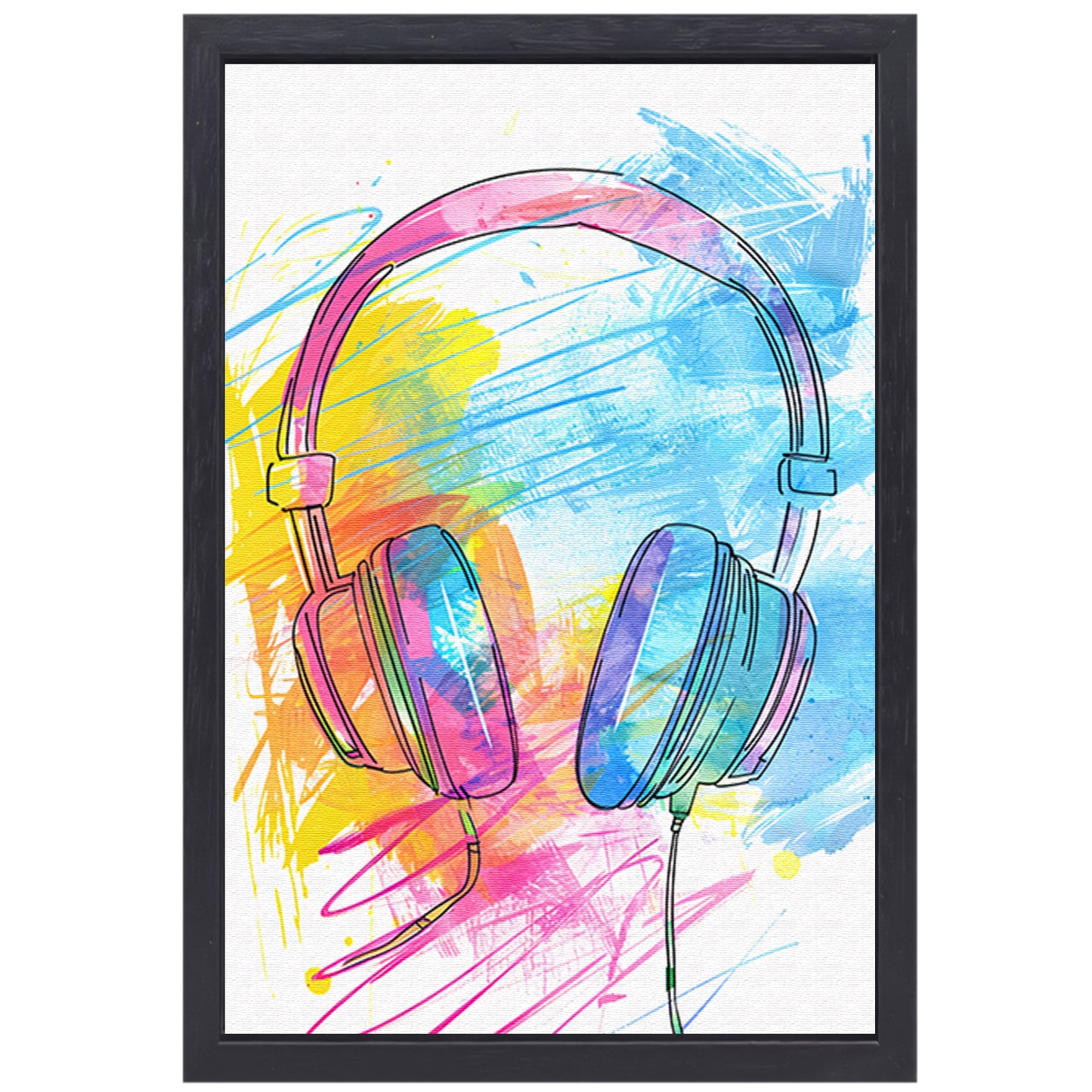 Abstract Graffiti Koptelefoon in Kleur canvas met baklijst