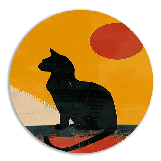 Zwarte Kat in Abstract Zonsondergang forex muurcirkel