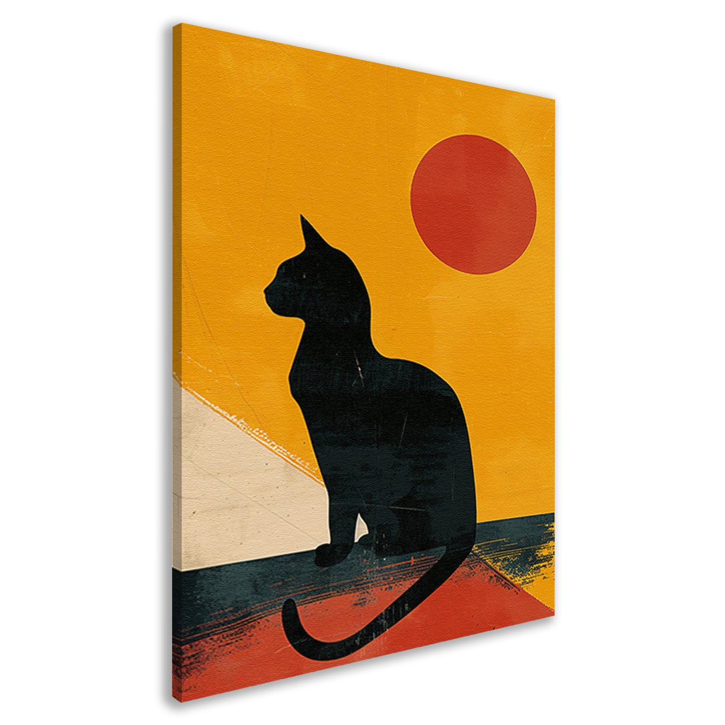 Zwarte Kat in Abstract Zonsondergang canvas