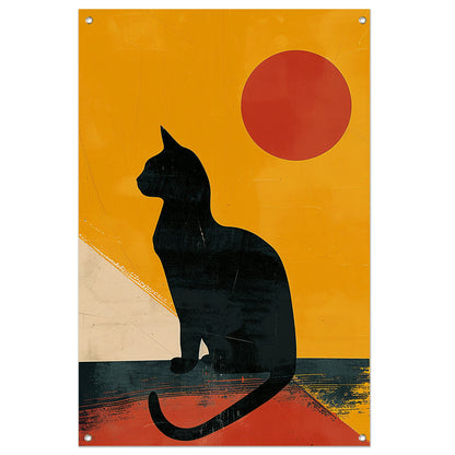 Zwarte Kat in Abstract Zonsondergang tuinposter