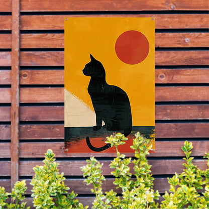 Zwarte Kat in Abstract Zonsondergang tuinposter