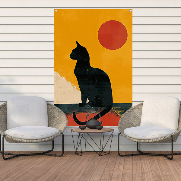 Zwarte Kat in Abstract Zonsondergang tuinposter