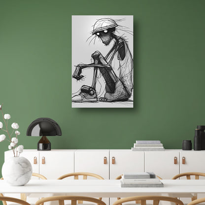 Zittend Figuur in Monochrome Wereld poster