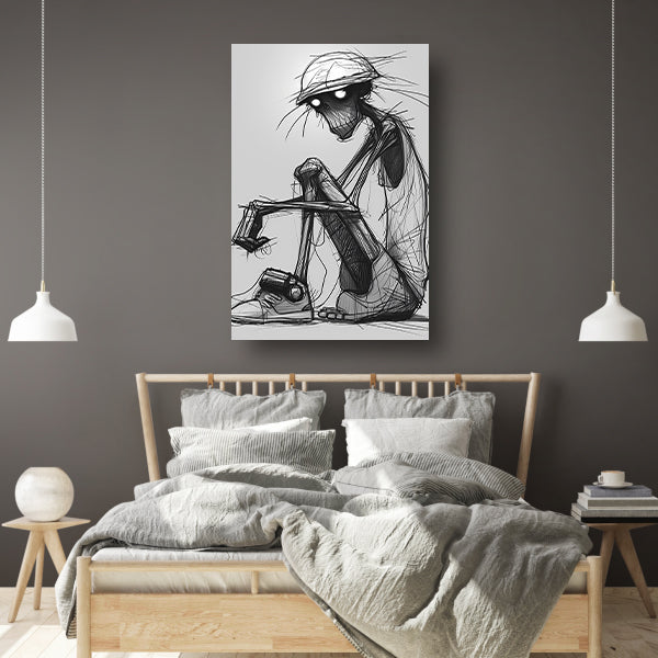 Zittend Figuur in Monochrome Wereld canvas