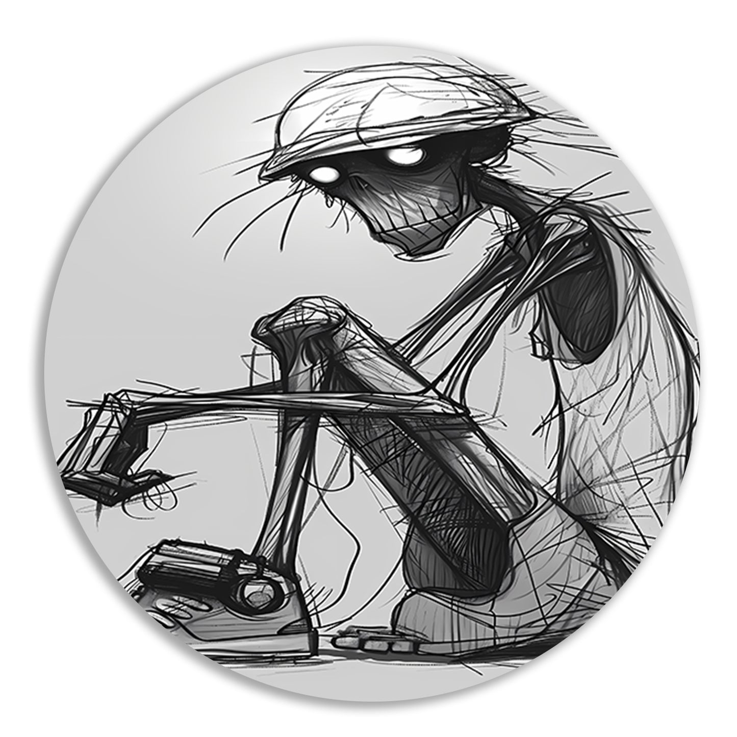 Zittend Figuur in Monochrome Wereld aluminium muurcirkel