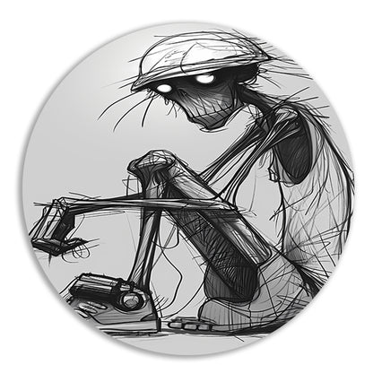 Zittend Figuur in Monochrome Wereld aluminium muurcirkel