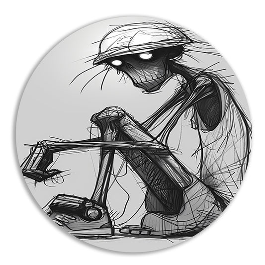 Zittend Figuur in Monochrome Wereld aluminium muurcirkel