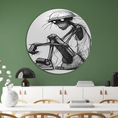Zittend Figuur in Monochrome Wereld aluminium muurcirkel