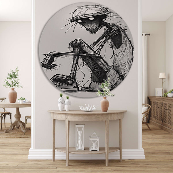 Zittend Figuur in Monochrome Wereld aluminium muurcirkel