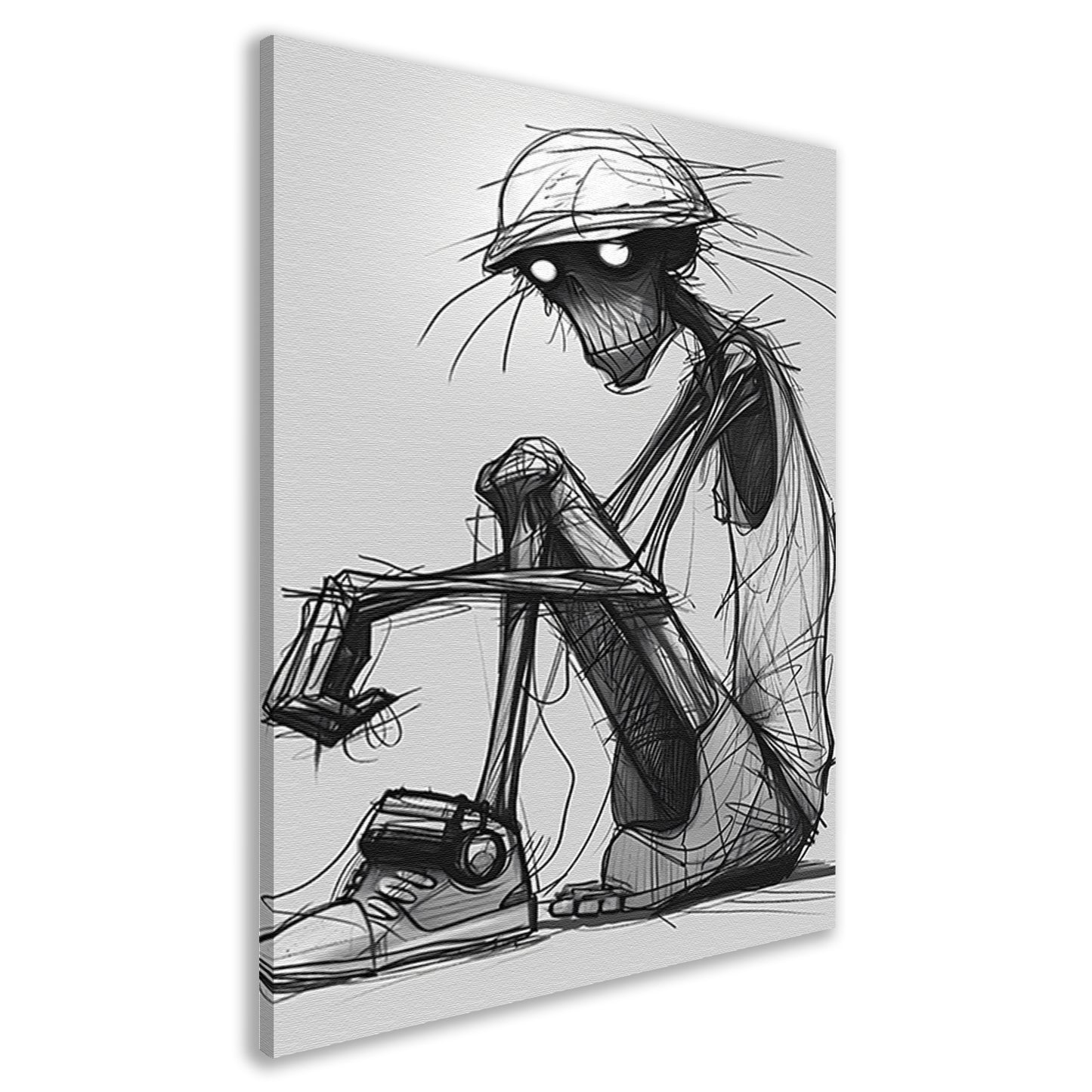 Zittend Figuur in Monochrome Wereld canvas