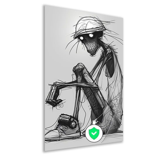 Zittend Figuur in Monochrome Wereld poster