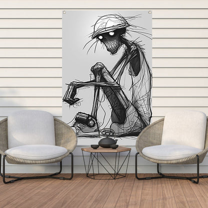 Zittend Figuur in Monochrome Wereld tuinposter