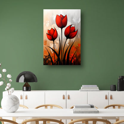 Abstract schilderij van rode tulpen canvas