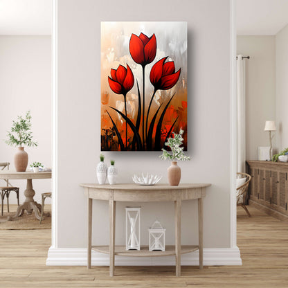 Abstract schilderij van rode tulpen canvas