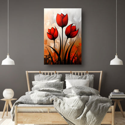 Abstract schilderij van rode tulpen canvas