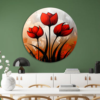 Abstract schilderij van rode tulpen forex muurcirkel