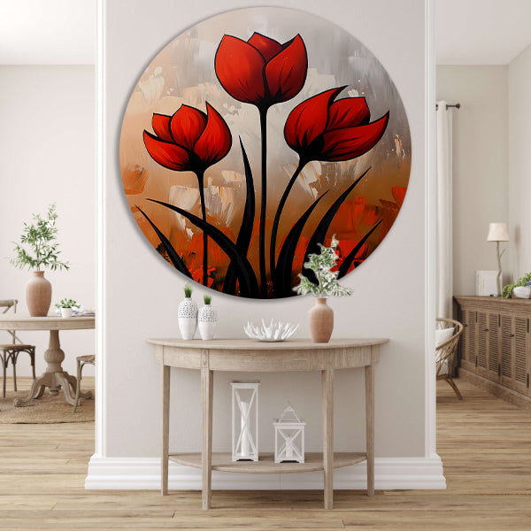 Abstract schilderij van rode tulpen forex muurcirkel