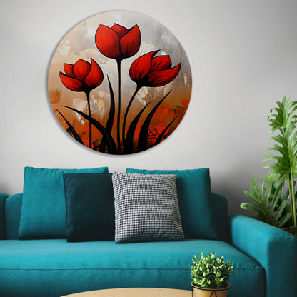 Abstract schilderij van rode tulpen forex muurcirkel