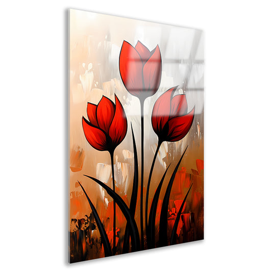 Abstract schilderij van rode tulpen acrylglas
