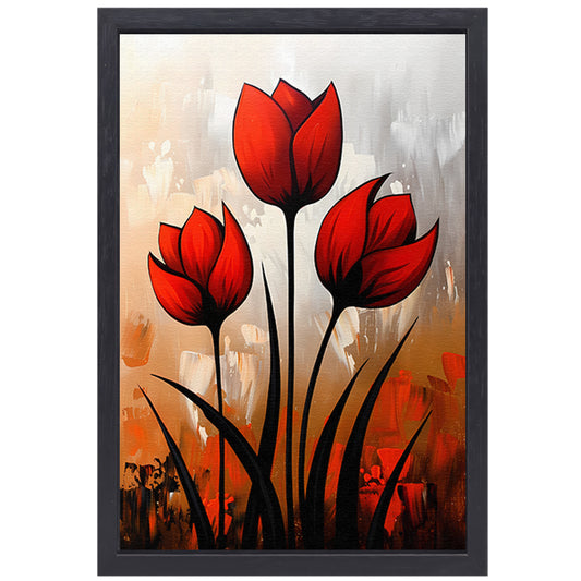 Abstract schilderij van rode tulpen canvas met baklijst