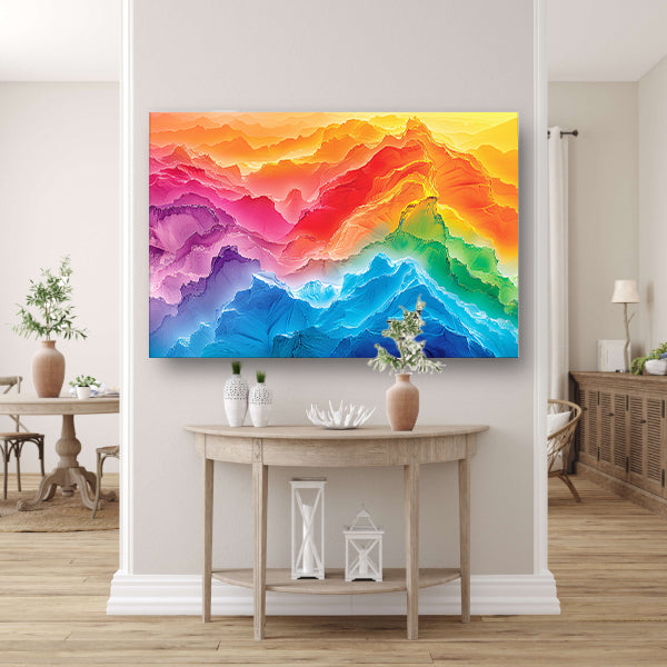 Kleurrijke abstracte bergen in regenboogkleuren poster