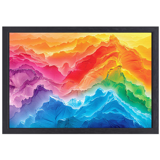 Kleurrijke abstracte bergen in regenboogkleuren canvas met baklijst