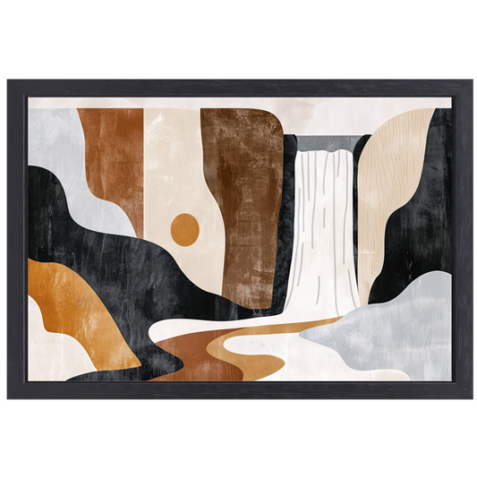 Minimalistische Waterval in Aardetinten Abstract canvas met baklijst