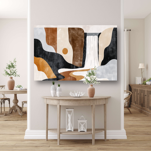 Minimalistische Waterval in Aardetinten Abstract canvas