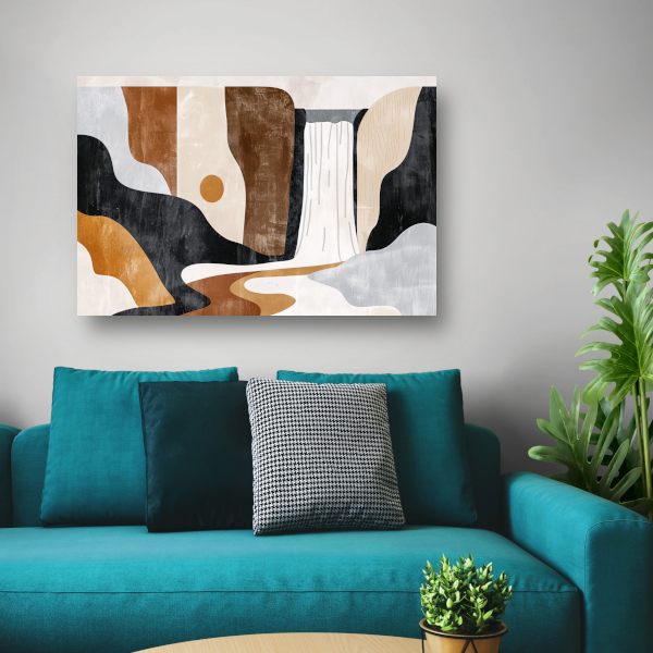 Minimalistische Waterval in Aardetinten Abstract canvas
