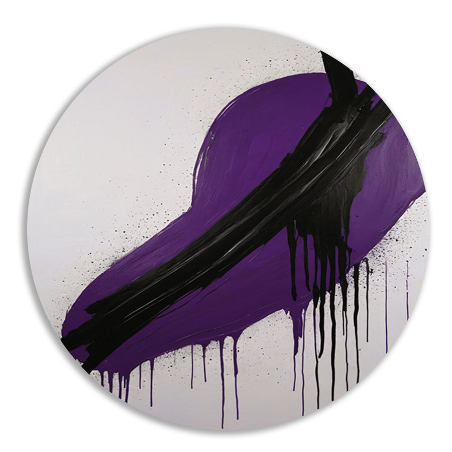Dynamisch Abstract in Paars en Zwart aluminium muurcirkel