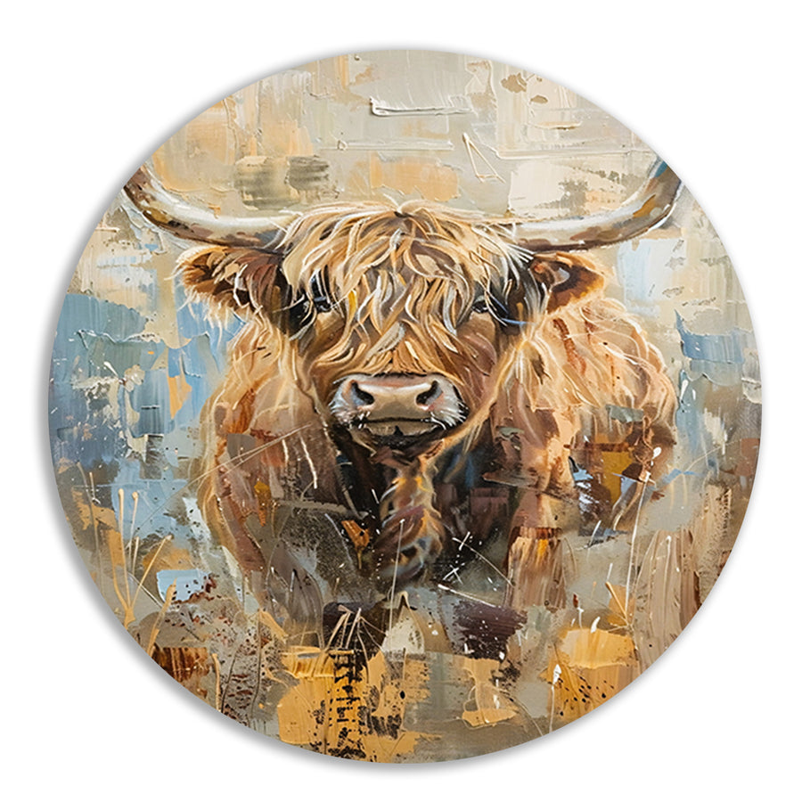 Abstract schilderij van een Schotse hooglander forex muurcirkel