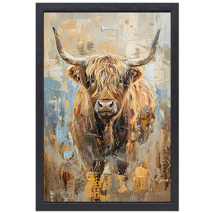 Abstract schilderij van een Schotse hooglander canvas met baklijst