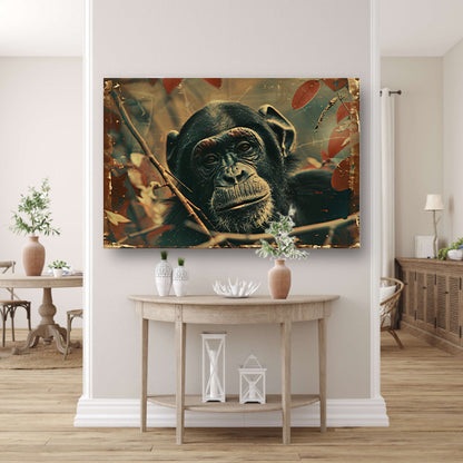 Serene Chimpansee in Sepia Jungle canvas
