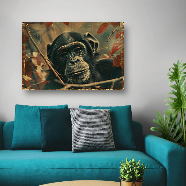 Serene Chimpansee in Sepia Jungle canvas