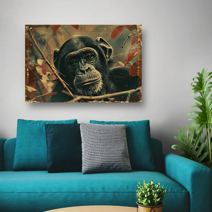 Serene Chimpansee in Sepia Jungle canvas