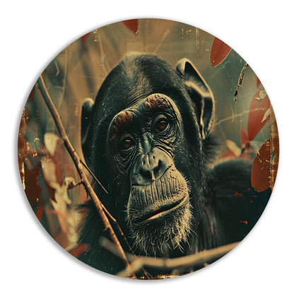 Serene Chimpansee in Sepia Jungle forex muurcirkel