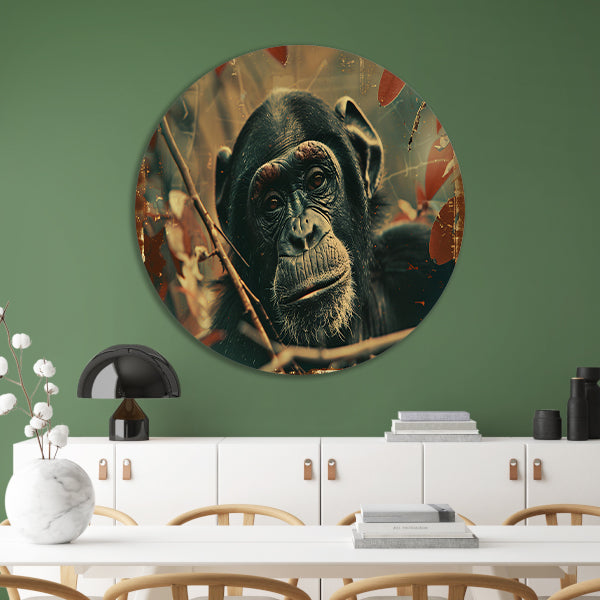 Serene Chimpansee in Sepia Jungle forex muurcirkel
