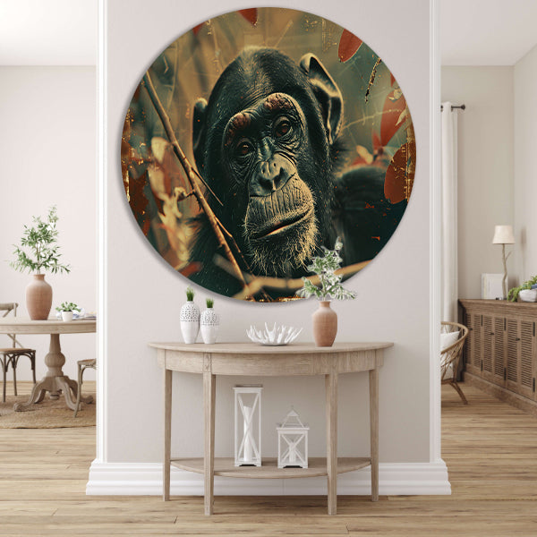 Serene Chimpansee in Sepia Jungle forex muurcirkel