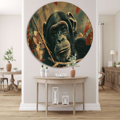 Serene Chimpansee in Sepia Jungle forex muurcirkel