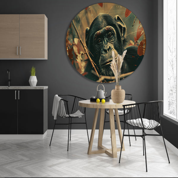 Serene Chimpansee in Sepia Jungle forex muurcirkel