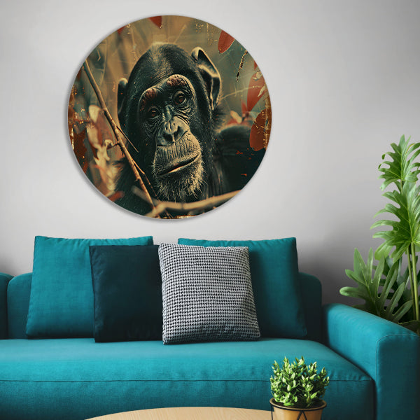 Serene Chimpansee in Sepia Jungle forex muurcirkel