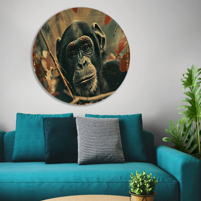 Serene Chimpansee in Sepia Jungle forex muurcirkel