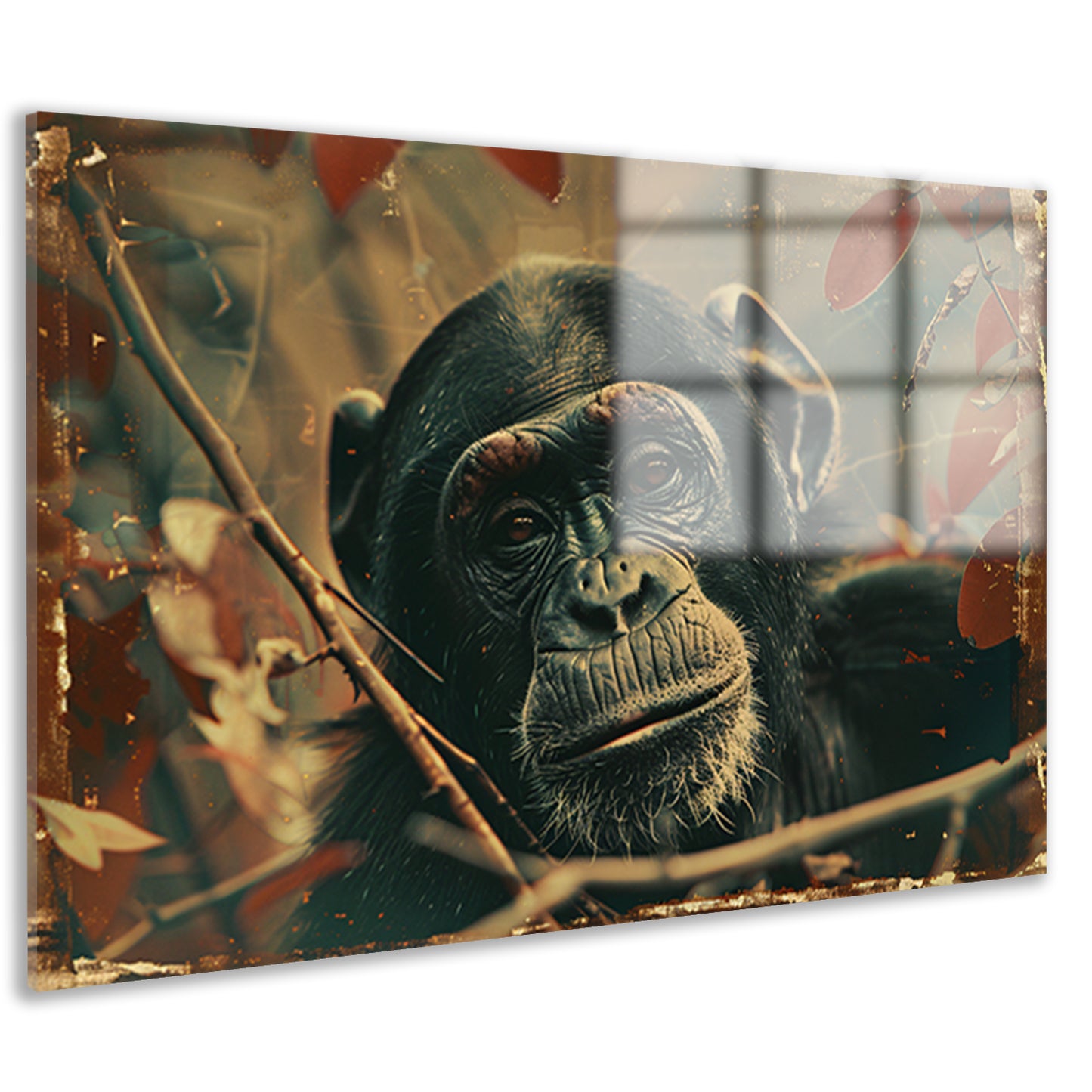 Serene Chimpansee in Sepia Jungle acrylglas